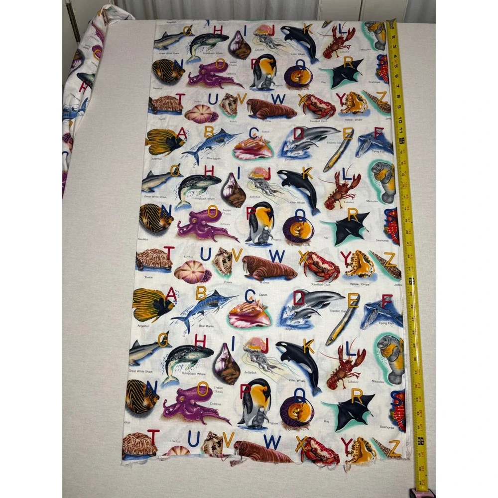 10 yds Sea Life Alphabet Marine Animal Cotton Fabric Nursery Decor